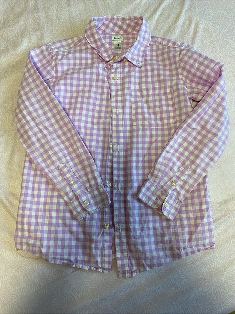 Carter's Lavender and White Gingham Button-Down Shirt